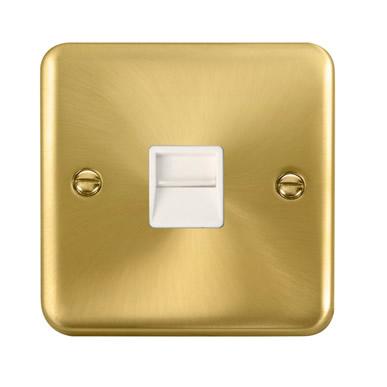 Curved Satin Brass Single Telephone Outlet - Secondary - White Trim