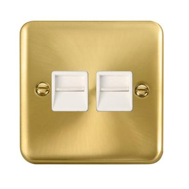 Curved Satin Brass Twin Telephone Outlet - Secondary - White Trim - SE Home