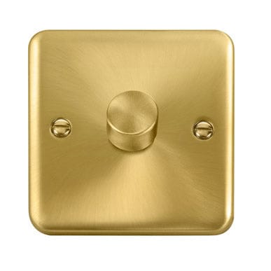 Curved Satin Brass 1 Gang 2 Way LED 100W Trailing Edge Dimmer Light Switch