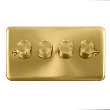 Curved Satin Brass 4 Gang 2 Way LED 100W Trailing Edge Dimmer Light Switch