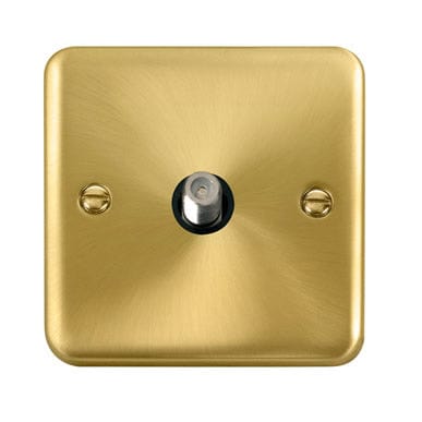 Curved Satin Brass Non-Isolated Single Satellite Outlet - Black Trim