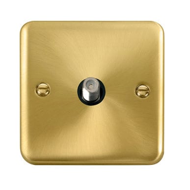 Curved Satin Brass Non-Isolated Single Satellite Outlet - Black Trim - SE Home
