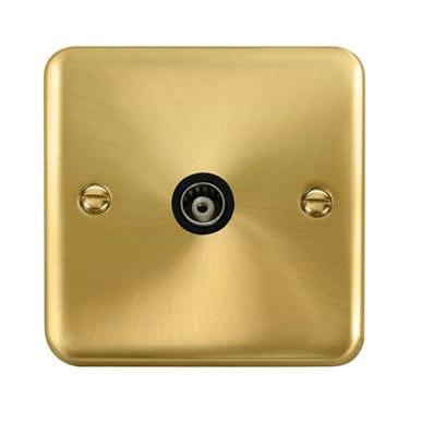 Curved Satin Brass Single Isolated Coaxial Outlet - Black Trim - SE Home
