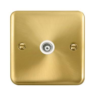Curved Satin Brass Single Isolated Coaxial Outlet - White Trim