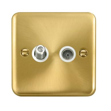 Curved Satin Brass Non-Isolated Satellite & Non-Isolated Coaxial Outlet - White Trim - SE Home