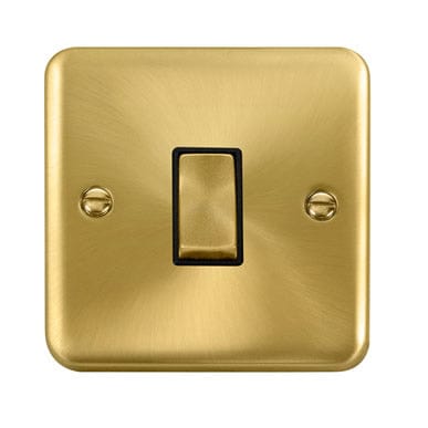 Curved Satin Brass 10AX Ingot 1 Gang 2 Way Light Switch - Black Trim