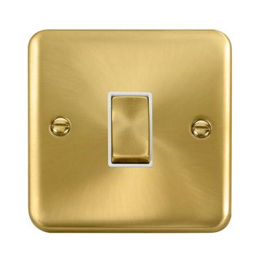 Curved Satin Brass 10AX Ingot 1 Gang 2 Way Light Switch - White Trim