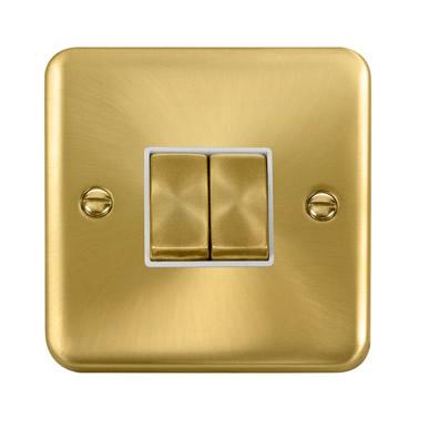 Curved Satin Brass 10AX Ingot 2 Gang 2 Way Light Switch - White Trim - SE Home