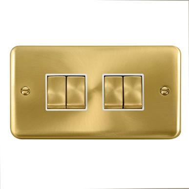 Curved Satin Brass 10AX Ingot 4 Gang 2 Way Light Switch - White Trim - SE Home