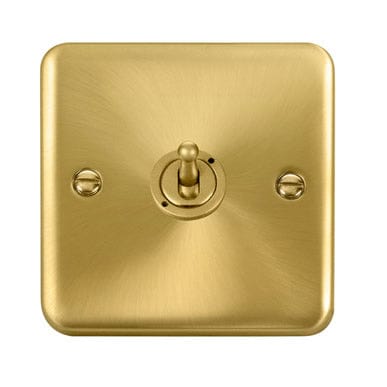 Curved Satin Brass 10AX 1 Gang 2 Way Toggle Light Switch