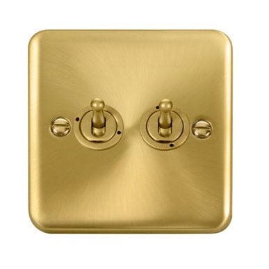 Curved Satin Brass 10AX 2 Gang 2 Way Toggle Light Switch