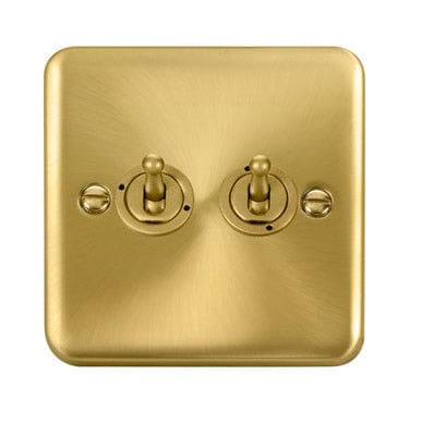 Curved Satin Brass 10AX 2 Gang 2 Way Toggle Light Switch - SE Home