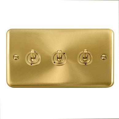 Curved Satin Brass 10AX 3 Gang 2 Way Toggle Light Switch - SE Home