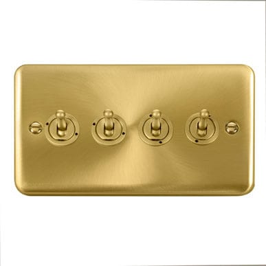 Curved Satin Brass 10AX 4 Gang 2 Way Toggle Light Switch