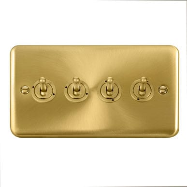 Curved Satin Brass 10AX 4 Gang 2 Way Toggle Light Switch - SE Home