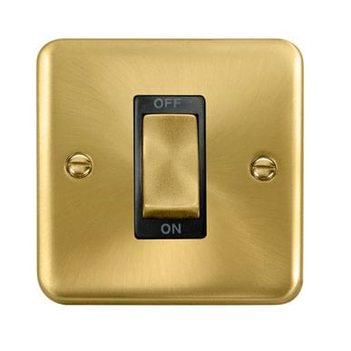 Curved Satin Brass 45A Ingot 1 Gang DP Switch - Black Trim - SE Home