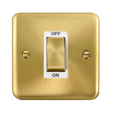 Curved Satin Brass 45A Ingot 1 Gang DP Switch - White Trim