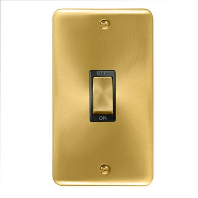 Curved Satin Brass 45A Ingot 2 Gang DP Switch - Black Trim - SE Home