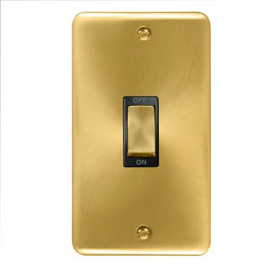 Curved Satin Brass 45A Ingot 2 Gang DP Switch - Black Trim