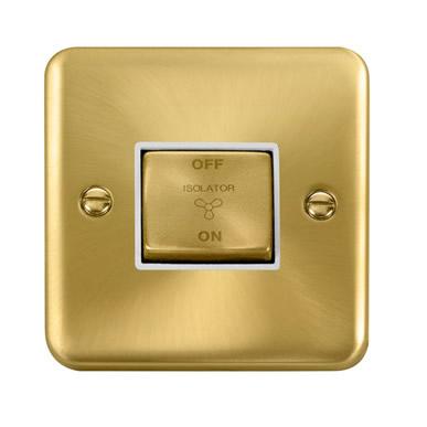Curved Satin Brass 10A Ingot 3 Pole Fan Isolation Plate Switch - White Trim - SE Home