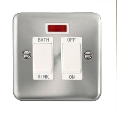 Curved Satin Chrome 20A DP Sink/Bath Switch With Neon - White Trim