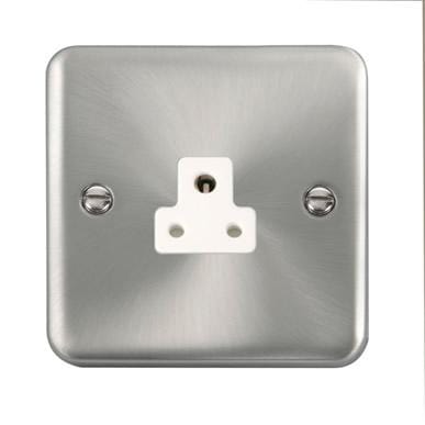 Curved Satin Chrome 2A Round Pin Socket - White Trim