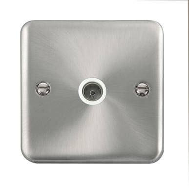 Curved Satin Chrome Single Coaxial Outlet - White Trim