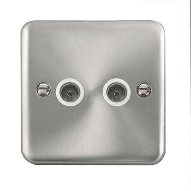 Curved Satin Chrome Twin Coaxial Outlet - White Trim