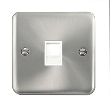 Curved Satin Chrome Single RJ11 (Irish/US) Outlet - White Trim