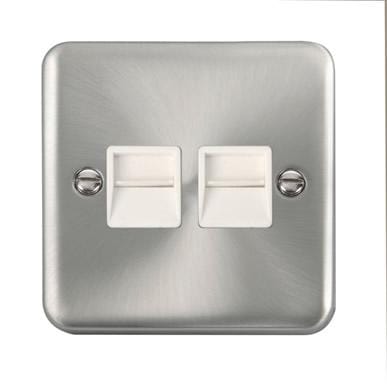 Curved Satin Chrome Twin Telephone Outlet - Secondary - White Trim