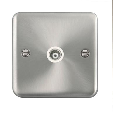 Curved Satin Chrome Single Isolated Coaxial Outlet - White Trim