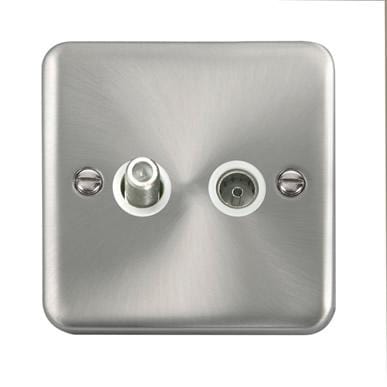 Curved Satin Chrome Non-Isolated Satellite & Non-Isolated Coaxial Outlet - White Trim
