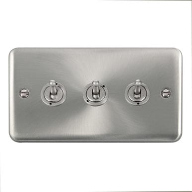 Curved Satin Chrome 10AX 3 Gang 2 Way Toggle Switch