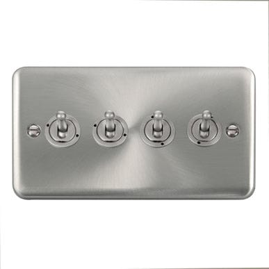 Curved Satin Chrome 10AX 4 Gang 2 Way Toggle Switch