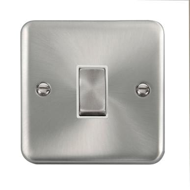 Curved Satin Chrome 10AX Ingot 1 Gang Intermediate Plate Switch - White Trim