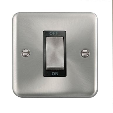 Curved Satin Chrome 45A Ingot 1 Gang DP Switch - Black Trim