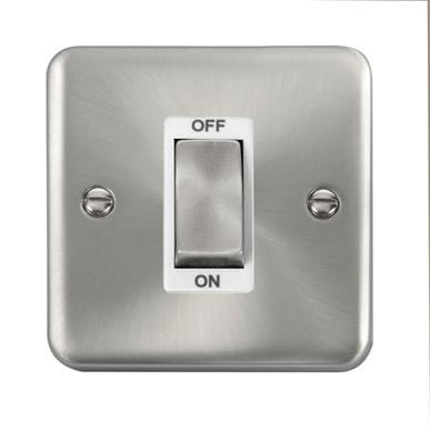 Curved Satin Chrome 45A Ingot 1 Gang DP Switch - White Trim