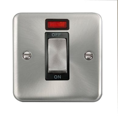 Curved Satin Chrome 45A Ingot 1 Gang DP Switch With Neon - Black Trim