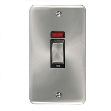 Curved Satin Chrome 45A Ingot 2 Gang DP Switch With Neon - Black Trim - SE Home