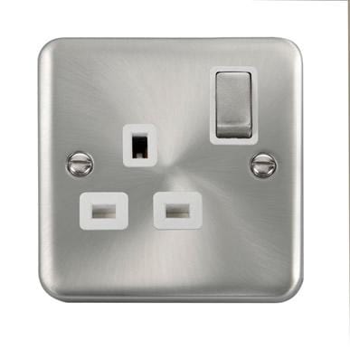 Curved Satin Chrome 13A Ingot 1 Gang DP Switched Socket - White Trim