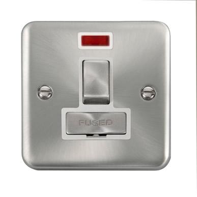 Curved Satin Chrome 13A Ingot DP Switched Fused Connection Unit With Neon - White Trim