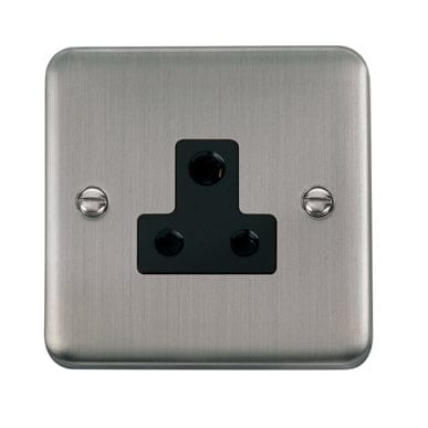 Curved Stainless Steel 5A Round Pin Socket - Black Trim - SE Home