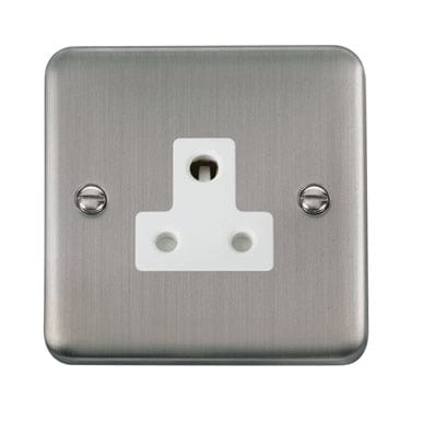 Curved Stainless Steel 5A Round Pin Socket - White Trim - SE Home