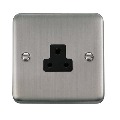 Curved Stainless Steel 2A Round Pin Socket - Black Trim - SE Home