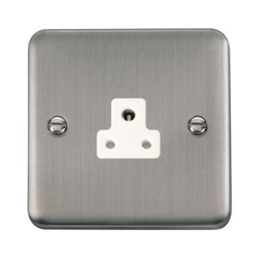 Curved Stainless Steel 2A Round Pin Socket - White Trim