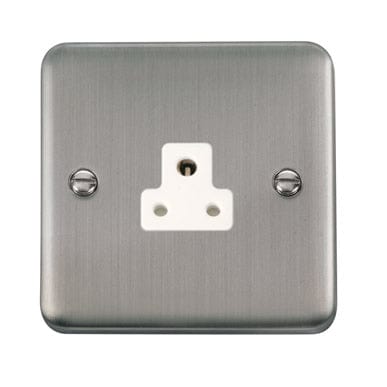 Curved Stainless Steel 2A Round Pin Socket - White Trim - SE Home