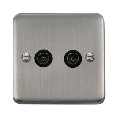 Curved Stainless Steel Twin Coaxial Outlet - Black Trim - SE Home