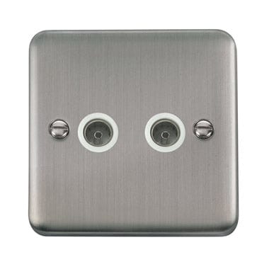 Curved Stainless Steel Twin Coaxial Outlet - White Trim - SE Home
