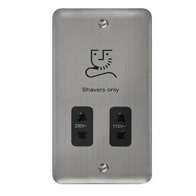 Curved Stainless Steel 115/230V Dual Voltage Shaver Socket - Black Trim - SE Home