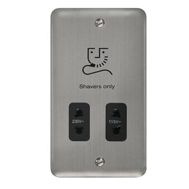 Curved Stainless Steel 115/230V Dual Voltage Shaver Socket - Black Trim